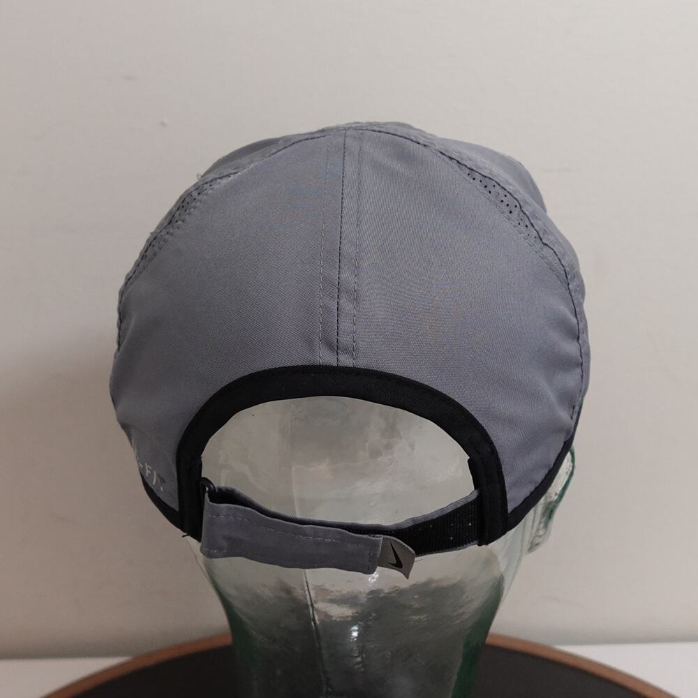 Nike Dri-FIT Running Hat Grey Black Trim Adjustable Performance Cap Swoosh Logo - Picture 4 of 10